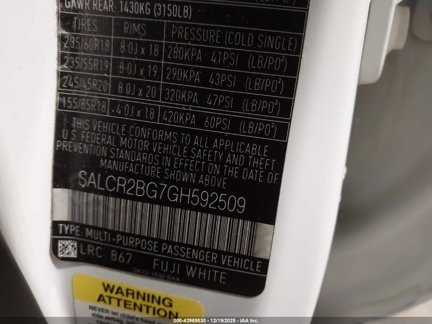 2016 Land Rover Discovery Sport Hse VIN: SALCR2BG7GH592509 Lot: 43969530