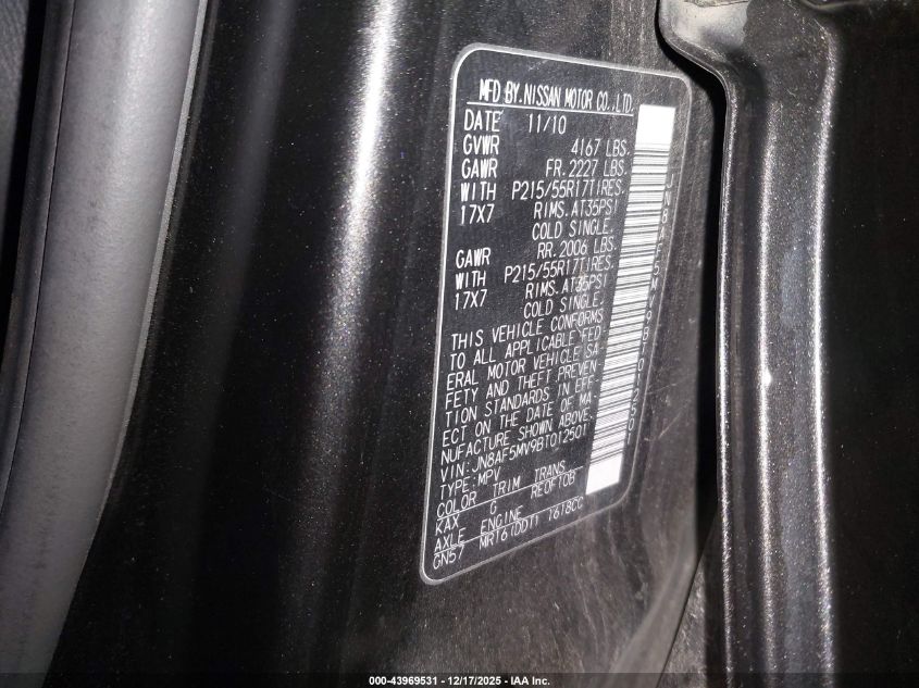 2011 Nissan Juke Sl VIN: JN8AF5MV9BT012501 Lot: 43969531