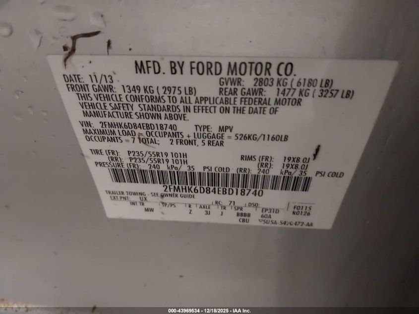 2014 Ford Flex Limited VIN: 2FMHK6D84EBD18740 Lot: 43969534