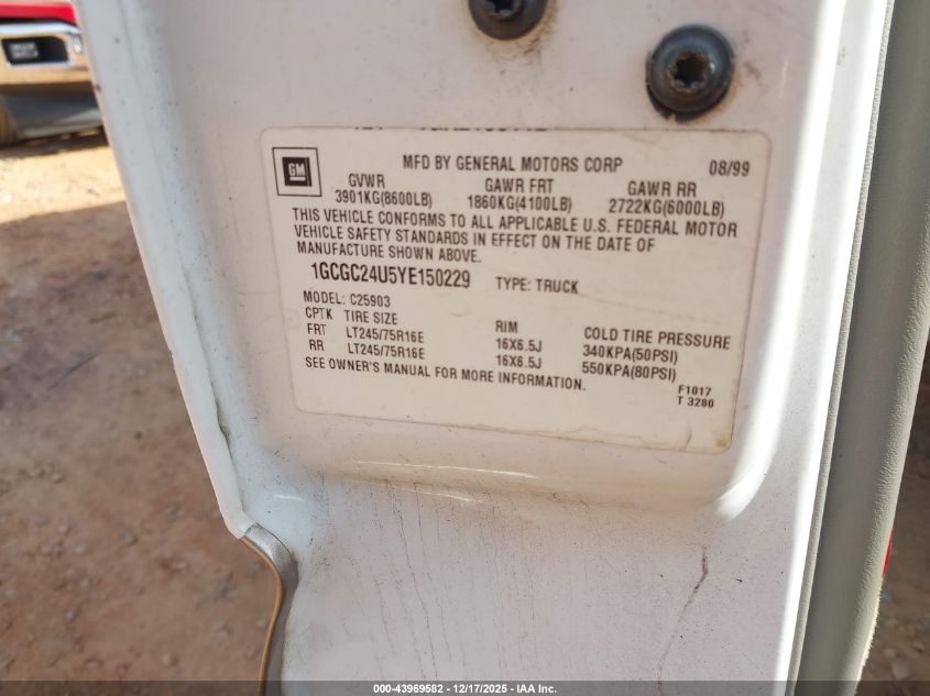 2000 Chevrolet Silverado 2500 Ls VIN: 1GCGC24U5YE150229 Lot: 43969582