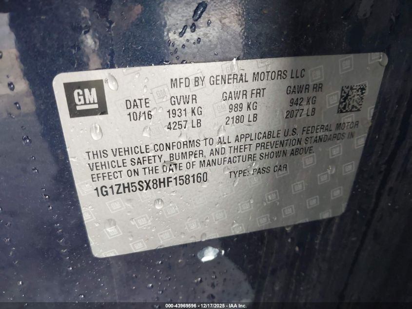 2017 Chevrolet Malibu Premier VIN: 1G1ZH5SX8HF158160 Lot: 43969596
