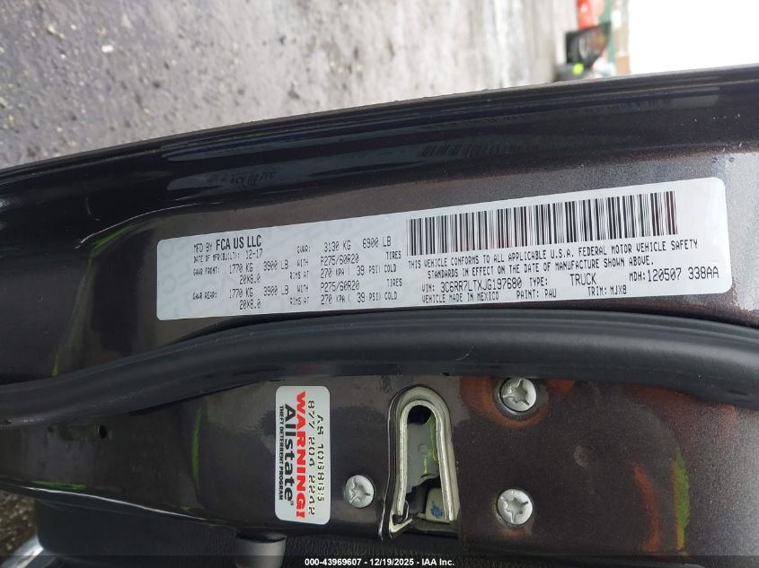 2018 Ram 1500 Big Horn 4X4 5'7 Box VIN: 3C6RR7LTXJG197680 Lot: 43969607