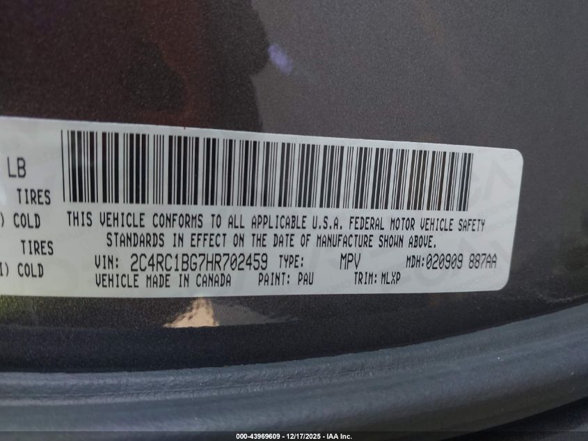 2017 Chrysler Pacifica Touring-L VIN: 2C4RC1BG7HR702459 Lot: 43969609