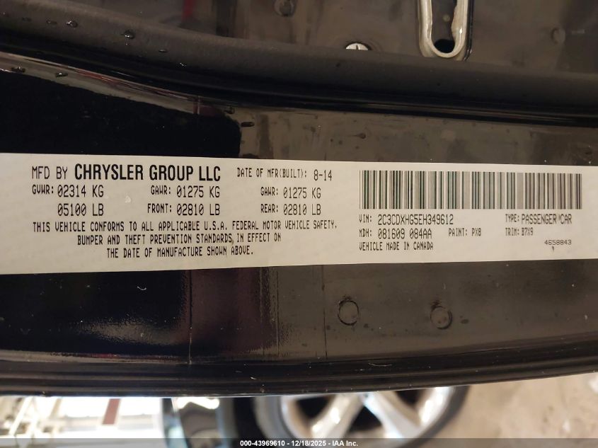 2014 Dodge Charger Sxt VIN: 2C3CDXHG5EH349612 Lot: 43969610