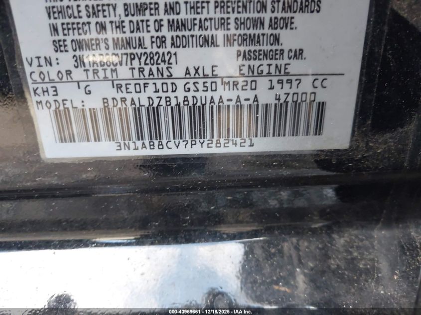 2023 Nissan Sentra Sv Xtronic Cvt VIN: 3N1AB8CV7PY282421 Lot: 43969661