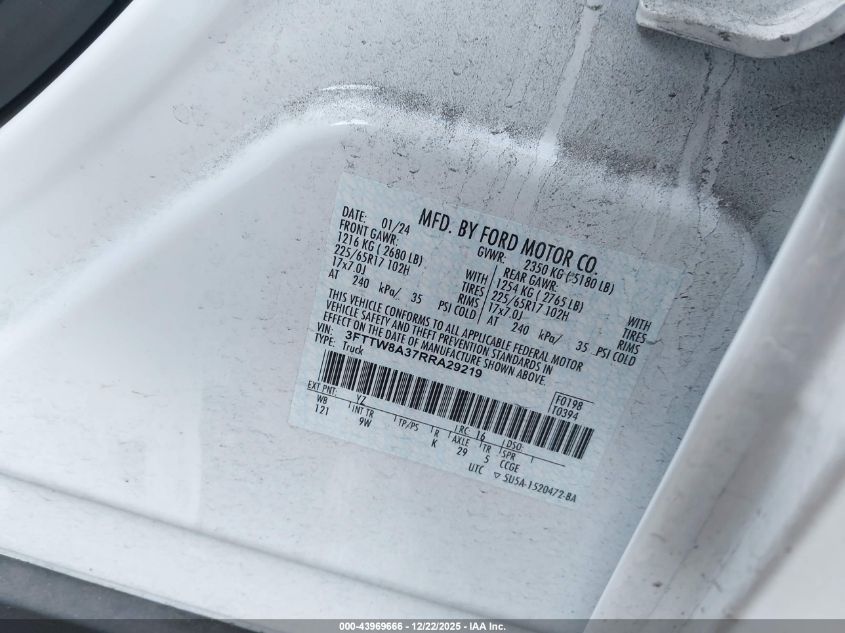 2024 Ford Maverick Xl VIN: 3FTTW8A37RRA29219 Lot: 43969666