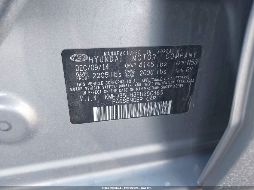 2015 Hyundai Elantra Gt VIN: KMHD35LH3FU250465 Lot: 43969674