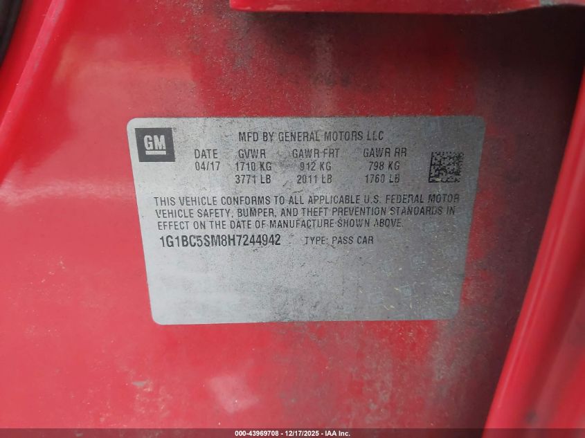 2017 Chevrolet Cruze Ls Auto VIN: 1G1BC5SM8H7244942 Lot: 43969708