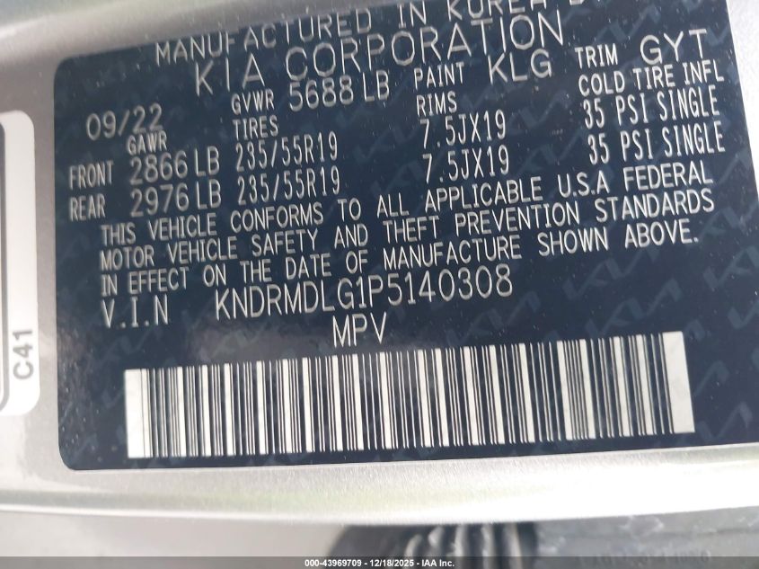 2023 Kia Sorento Hybrid Sx Prestige VIN: KNDRMDLG1P5140308 Lot: 43969709