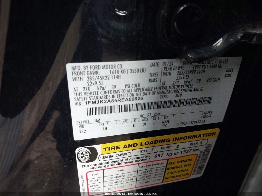 2024 Ford Expedition Limited Max VIN: 1FMJK2A85REA09626 Lot: 43969714