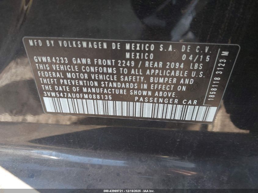 2015 Volkswagen Golf Gti 2.0T Autobahn W/Performance Package 4-Door VIN: 3VW547AU0FM088135 Lot: 43969721