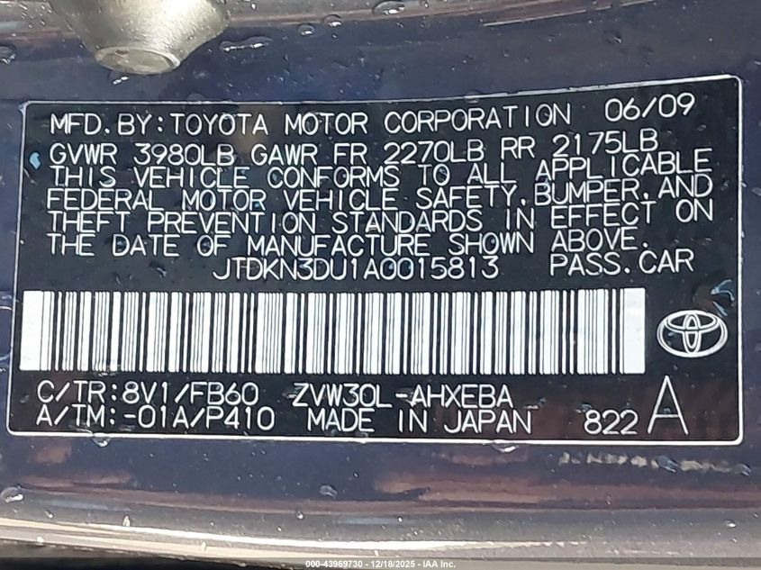 2010 Toyota Prius Ii VIN: JTDKN3DU1A0015813 Lot: 43969730