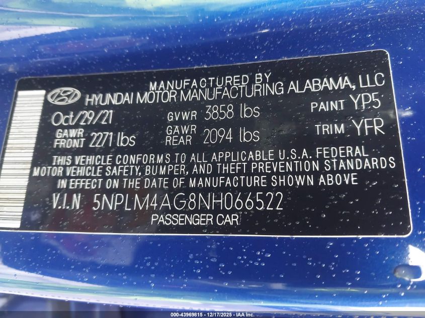 2022 Hyundai Elantra Sel VIN: 5NPLM4AG8NH066522 Lot: 43969815
