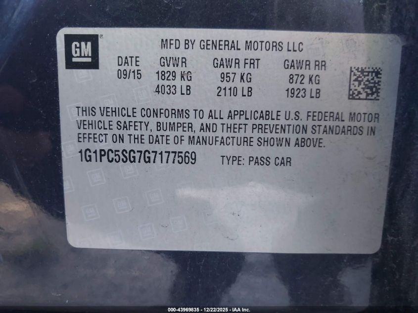 2016 Chevrolet Cruze Limited Ls Auto VIN: 1G1PC5SG7G7177569 Lot: 43969835