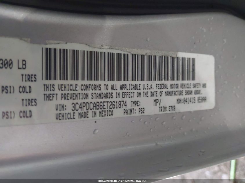 2014 Dodge Journey Se VIN: 3C4PDCAB6ET261874 Lot: 43969848