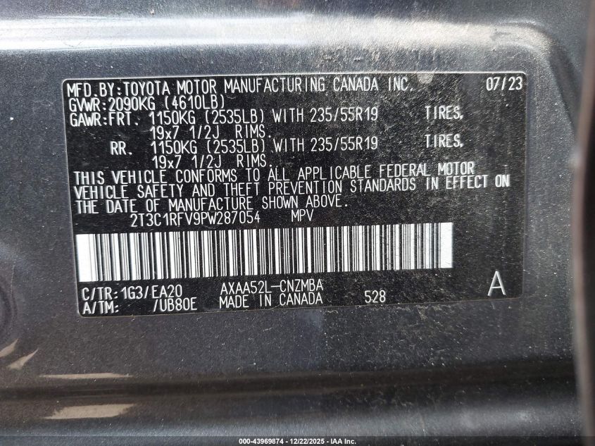 2023 Toyota Rav4 Xle Premium VIN: 2T3C1RFV9PW287054 Lot: 43969874