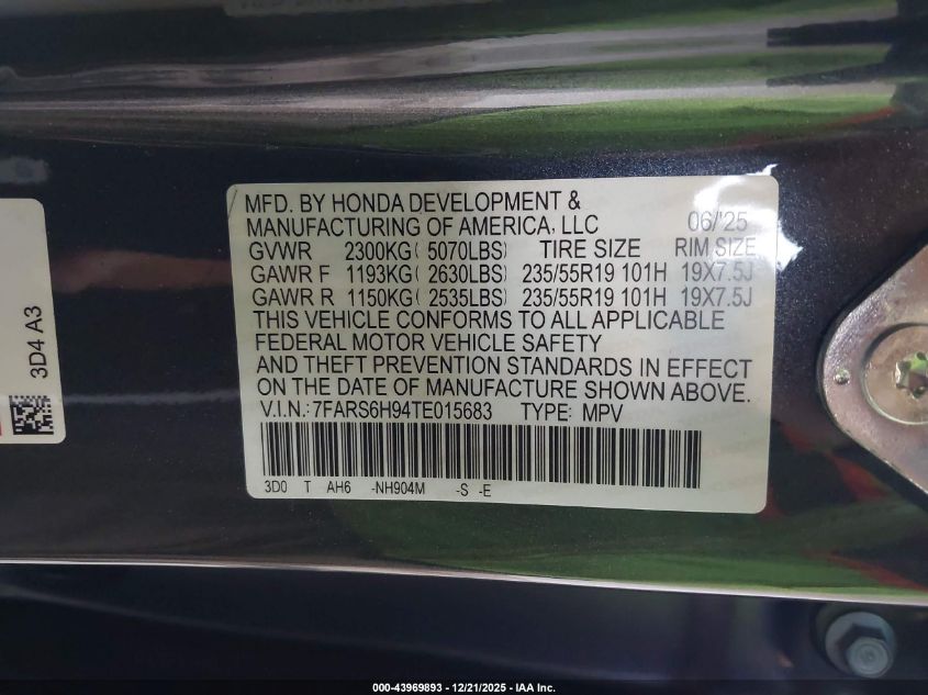 2026 Honda Cr-V Hybrid Awd Sport Touring VIN: 7FARS6H94TE015683 Lot: 43969893