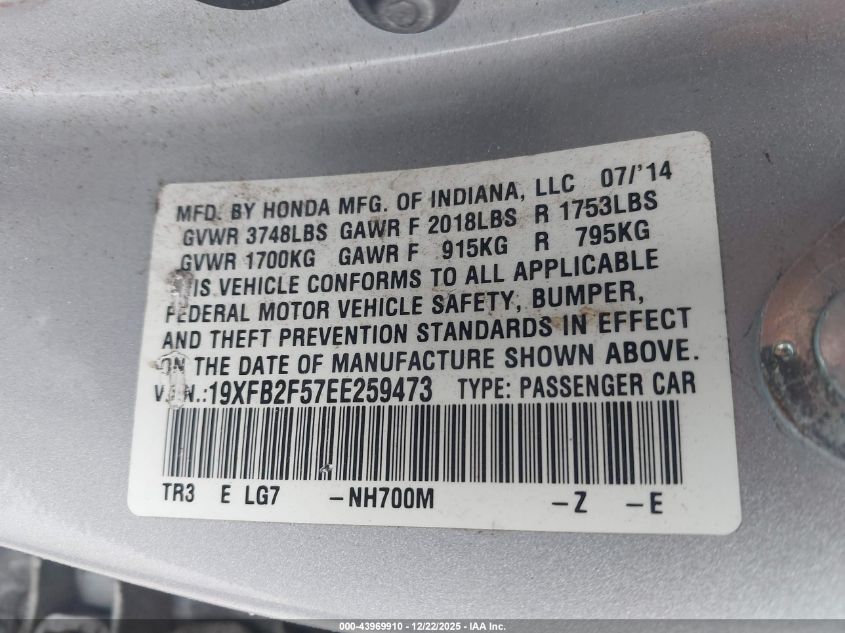 2014 Honda Civic Lx VIN: 19XFB2F57EE259473 Lot: 43969910