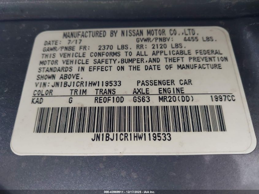 2017 Nissan Rogue Sport S VIN: JN1BJ1CR1HW119533 Lot: 43969911