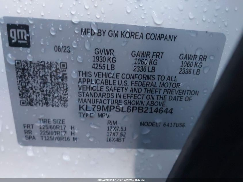 2023 Chevrolet Trailblazer Fwd Lt VIN: KL79MPSL6PB214644 Lot: 43969917