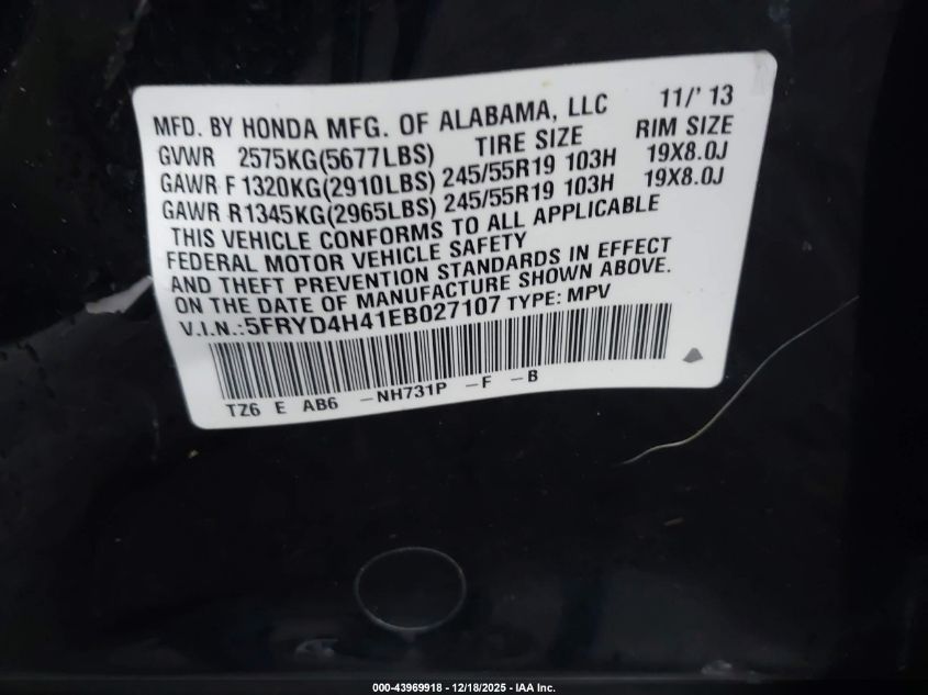 2014 Acura Mdx Technology Package VIN: 5FRYD4H41EB027107 Lot: 43969918