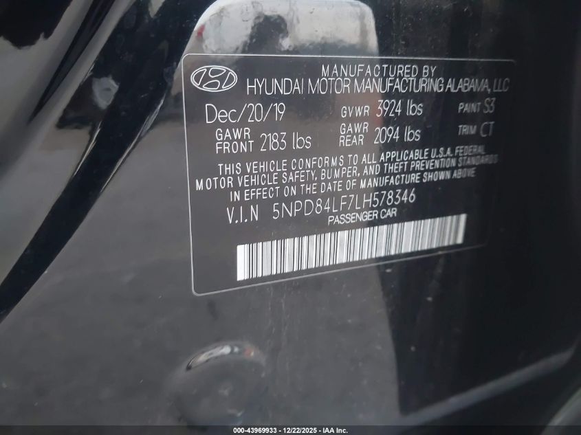 2020 Hyundai Elantra Value Edition VIN: 5NPD84LF7LH578346 Lot: 43969933