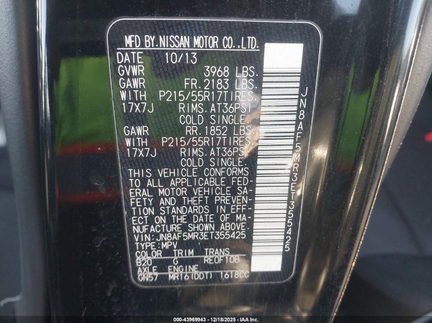 2014 Nissan Juke S VIN: JN8AF5MR3ET355425 Lot: 43969943