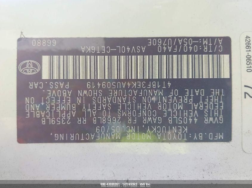 2010 Toyota Camry Xle VIN: 4T1BF3EK4AU509419 Lot: 43969951