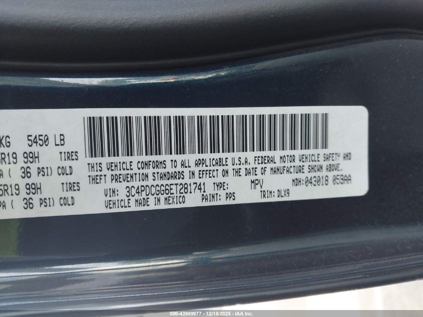 2014 Dodge Journey Crossroad VIN: 3C4PDCGG6ET281741 Lot: 43969977