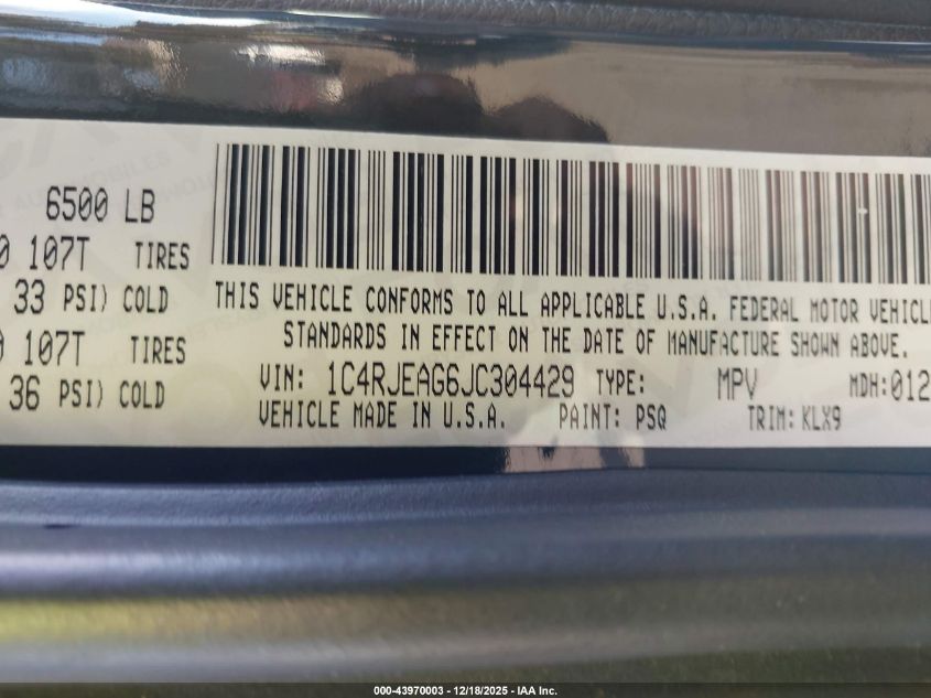 2018 Jeep Grand Cherokee Altitude 4X2 VIN: 1C4RJEAG6JC304429 Lot: 43970003