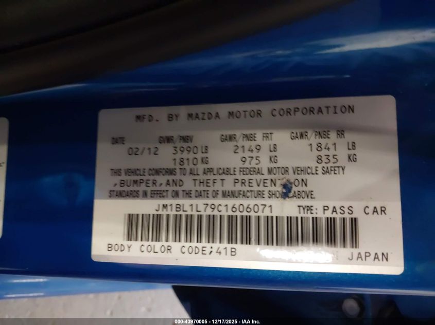 2012 Mazda Mazda3 I Touring VIN: JM1BL1L79C1606071 Lot: 43970005