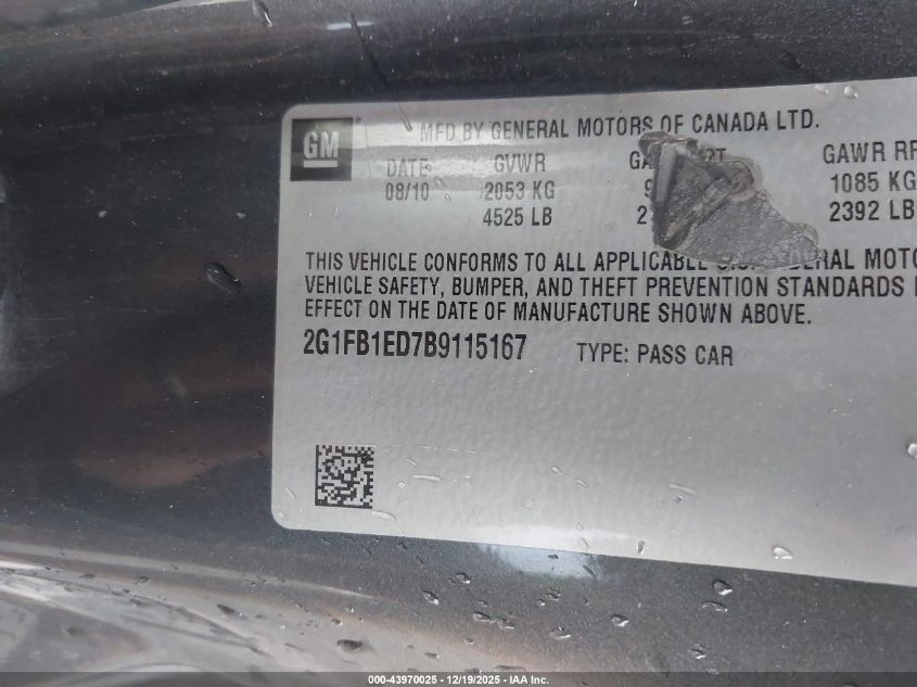 2011 Chevrolet Camaro 1Lt VIN: 2G1FB1ED7B9115167 Lot: 43970025