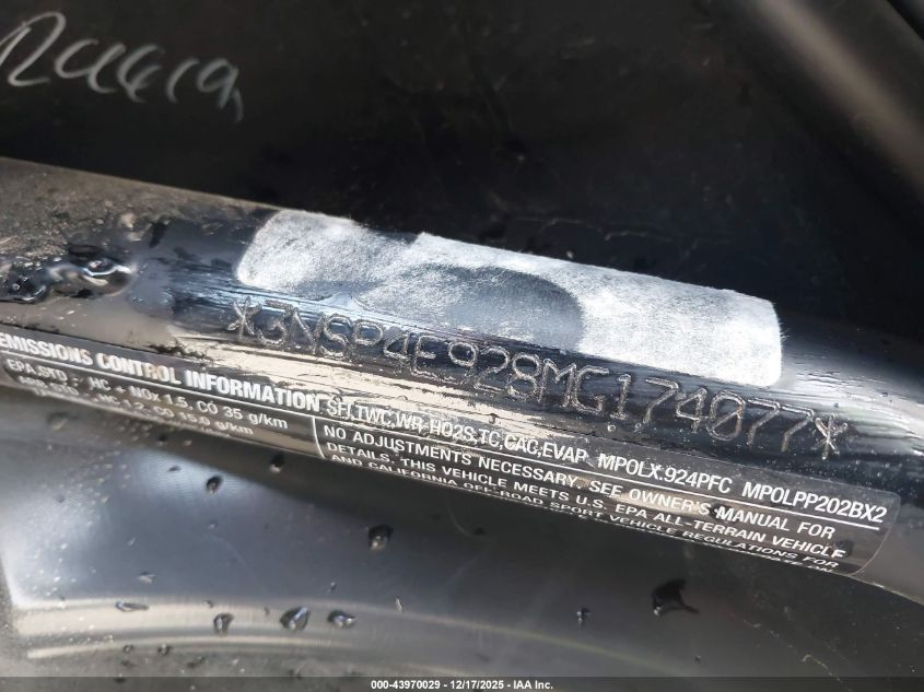 2021 Polaris Rzr Xp 4 Turbo S Velocity VIN: 3NSP4E928MG174077 Lot: 43970029