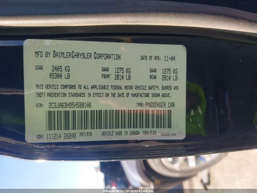 2005 Chrysler 300C VIN: 2C3JA63H95H588106 Lot: 43970032