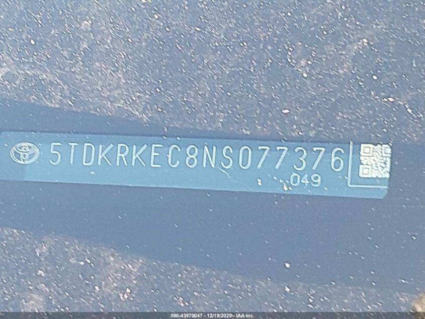 2022 Toyota Sienna Le VIN: 5TDKRKEC8NS077376 Lot: 43970047