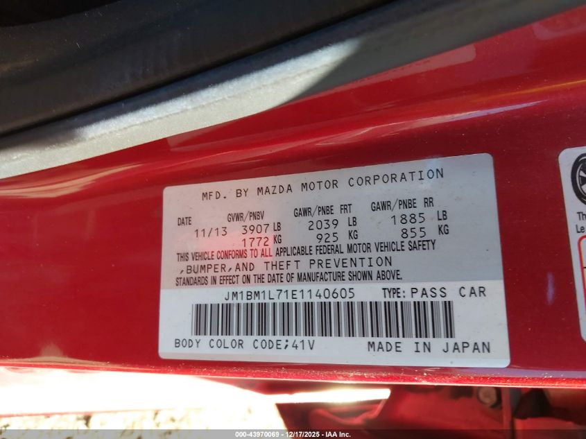 2014 Mazda Mazda3 I Touring VIN: JM1BM1L71E1140605 Lot: 43970069