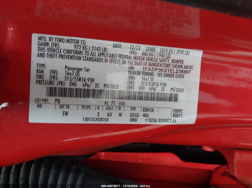 1FADP3K21EL238867 2014 FORD FOCUS photo no. 9