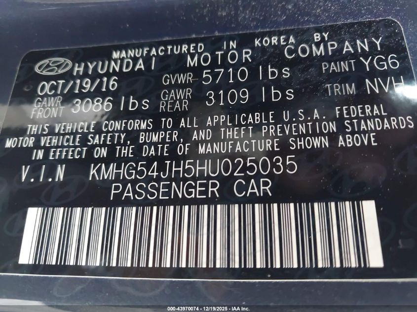 2017 Genesis G90 5.0 Ultimate VIN: KMHG54JH5HU025035 Lot: 43970074