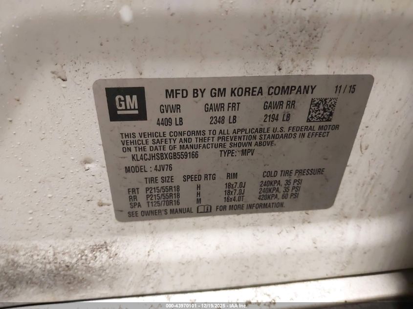 2016 Buick Encore Premium VIN: KL4CJHSBXGB559166 Lot: 43970101