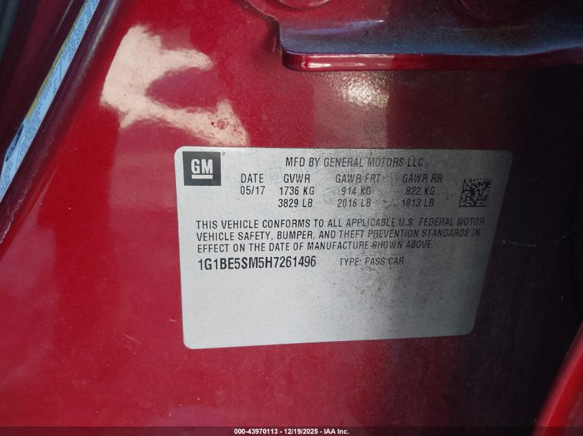 2017 Chevrolet Cruze Lt Auto VIN: 1G1BE5SM5H7261496 Lot: 43970113