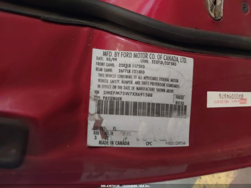 1999 Mercury Grand Marquis Ls VIN: 2MEFM75W7XX691588 Lot: 43970128