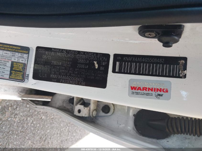 2016 Kia Forte Lx VIN: KNAFX4A64G5508482 Lot: 43970130