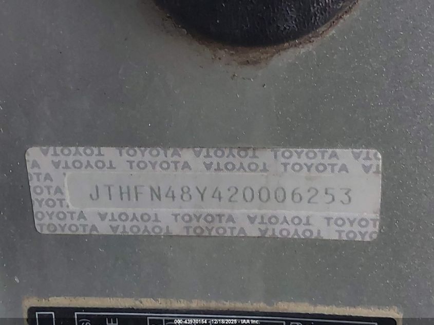 2002 Lexus Sc 430 VIN: JTHFN48Y420006253 Lot: 43970154