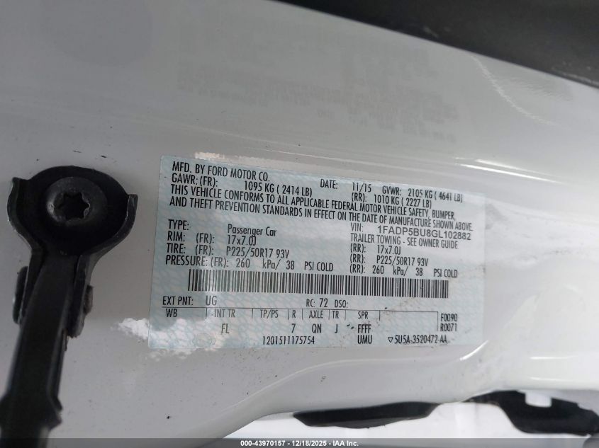 2016 Ford C-Max Hybrid Sel VIN: 1FADP5BU8GL102882 Lot: 43970157