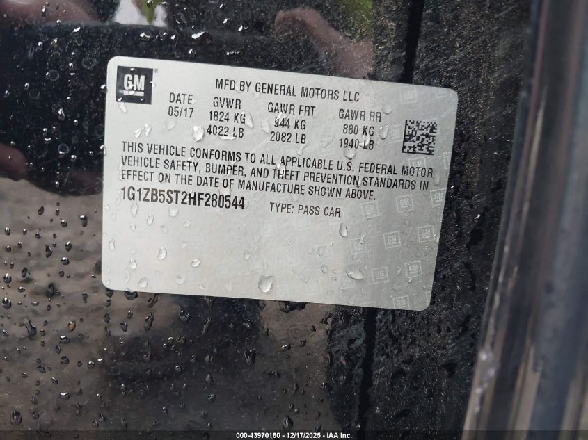 2017 Chevrolet Malibu Ls VIN: 1G1ZB5ST2HF280544 Lot: 43970160