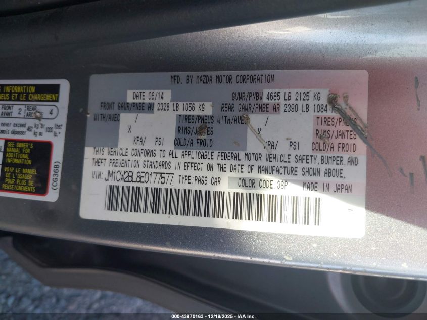 2014 Mazda Mazda5 Sport VIN: JM1CW2BL8E0177577 Lot: 43970163