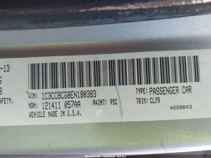 2014 Chrysler 200 Limited VIN: 1C3CCBCG8EN180383 Lot: 43970167