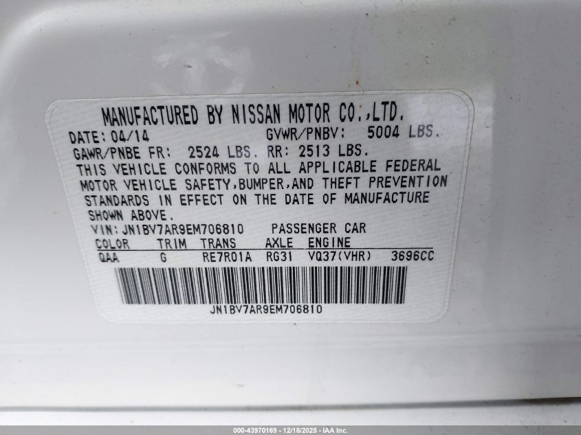 2014 Infiniti Q50 Sport VIN: JN1BV7AR9EM706810 Lot: 43970169