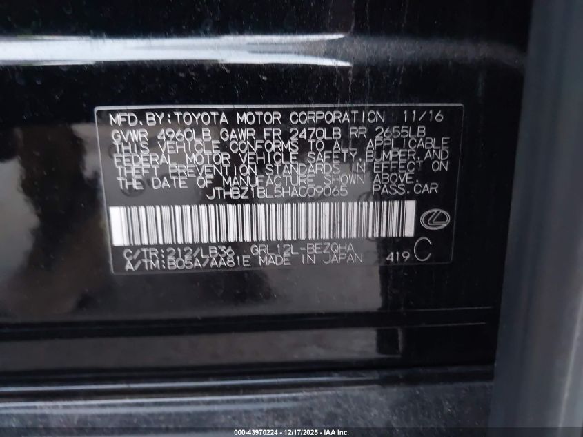 2017 Lexus Gs 350 F Sport VIN: JTHBZ1BL5HA009065 Lot: 43970224