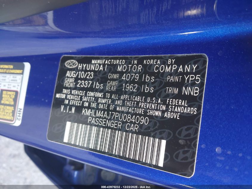 2023 Hyundai Elantra Hybrid Blue VIN: KMHLM4AJ7PU084090 Lot: 43970232